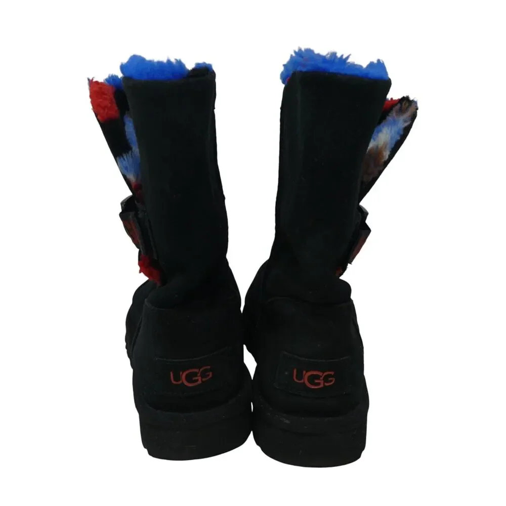 UGG Bailey Buckle Cali Collage Black Suede Fleece Lined Winter Boots